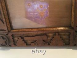 Vintage Hand Carved Folk Art Wood Picture Frame 8 x 10 Stars Shields Cannons