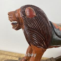 Vintage Hand Carved Folk Art Wooden Rocking Lion 13x 9