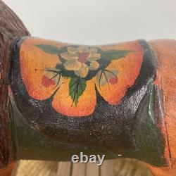 Vintage Hand Carved Folk Art Wooden Rocking Lion 13x 9