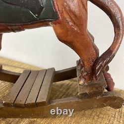 Vintage Hand Carved Folk Art Wooden Rocking Lion 13x 9