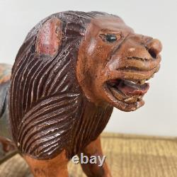 Vintage Hand Carved Folk Art Wooden Rocking Lion 13x 9