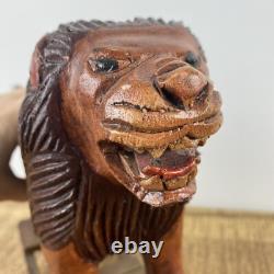Vintage Hand Carved Folk Art Wooden Rocking Lion 13x 9
