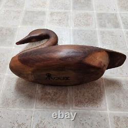Vintage Hand Carved Goose Folk Art Swan Stained Wooden Signed by Artist ROUX
