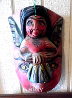 Vintage Hand Carved & Hand Painted Guerrero Mexico Nahua Wood Folk Art Mask