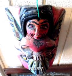 Vintage Hand Carved & Hand Painted Guerrero Mexico Nahua Wood Folk Art Mask