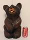 Vintage Hand Carved Happy Black Bear Wood Sculpture Rustic Folk Art Statue 16