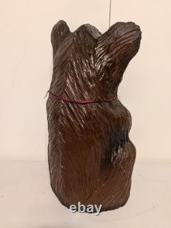 Vintage Hand Carved Happy Black Bear Wood Sculpture Rustic Folk Art Statue 16