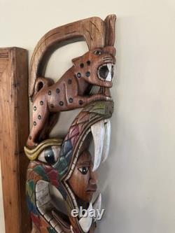 Vintage Hand-Carved Mayan Scepter Staff Signed Folk Art Walking Stick 27x7