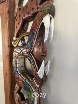 Vintage Hand-Carved Mayan Scepter Staff Signed Folk Art Walking Stick 27x7