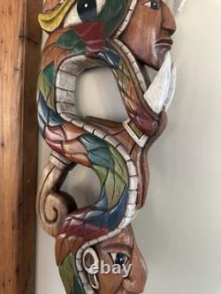 Vintage Hand-Carved Mayan Scepter Staff Signed Folk Art Walking Stick 27x7