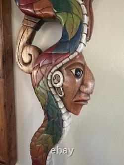 Vintage Hand-Carved Mayan Scepter Staff Signed Folk Art Walking Stick 27x7