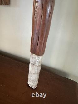 Vintage Hand-Carved Mayan Scepter Staff Signed Folk Art Walking Stick 27x7