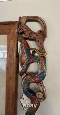 Vintage Hand-Carved Mayan Scepter Staff Signed Folk Art Walking Stick 27x7