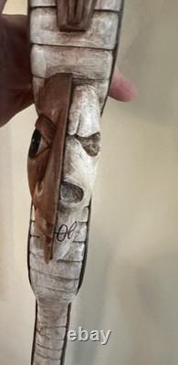 Vintage Hand-Carved Mayan Scepter Staff Signed Folk Art Walking Stick 27x7