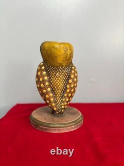 Vintage Hand-Carved Mexican Art Owl, Hand Painted Wood Sculpture Lovely piece