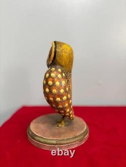 Vintage Hand-Carved Mexican Art Owl, Hand Painted Wood Sculpture Lovely piece