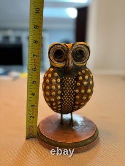 Vintage Hand-Carved Mexican Art Owl, Hand Painted Wood Sculpture Lovely piece