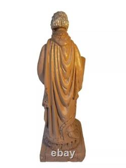 Vintage Hand Carved Moses Statue Wood Judaica Religious Folk Art Hebrew
