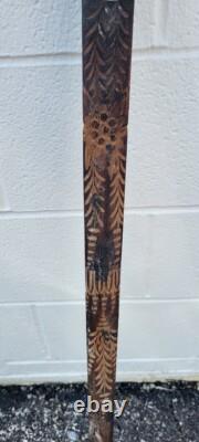 Vintage Hand-Carved Native American Tomahawk Eagle Cane Folk Art Walking Stick