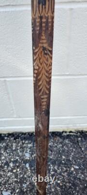 Vintage Hand-Carved Native American Tomahawk Eagle Cane Folk Art Walking Stick
