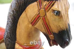 Vintage Hand Carved Painted Folk Art Wood Horse Sculpture 18 X 15
