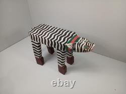 Vintage Hand Carved Painted Indonesian Folk Art Bali Leopard Cat Plant Stand Vtg