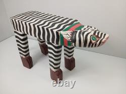 Vintage Hand Carved Painted Indonesian Folk Art Bali Leopard Cat Plant Stand Vtg
