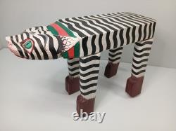 Vintage Hand Carved Painted Indonesian Folk Art Bali Leopard Cat Plant Stand Vtg