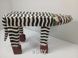 Vintage Hand Carved Painted Indonesian Folk Art Bali Leopard Cat Plant Stand Vtg