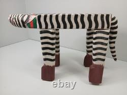 Vintage Hand Carved Painted Indonesian Folk Art Bali Leopard Cat Plant Stand Vtg