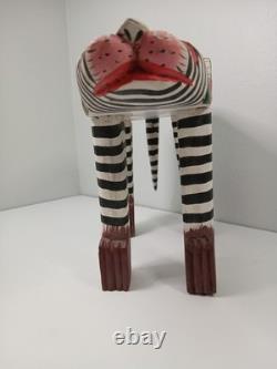 Vintage Hand Carved Painted Indonesian Folk Art Bali Leopard Cat Plant Stand Vtg