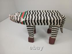 Vintage Hand Carved Painted Indonesian Folk Art Bali Leopard Cat Plant Stand Vtg