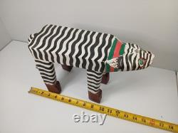 Vintage Hand Carved Painted Indonesian Folk Art Bali Leopard Cat Plant Stand Vtg