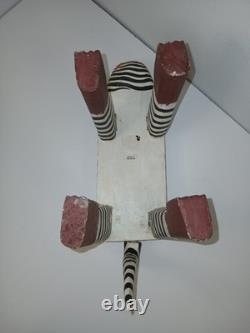 Vintage Hand Carved Painted Indonesian Folk Art Bali Leopard Cat Plant Stand Vtg