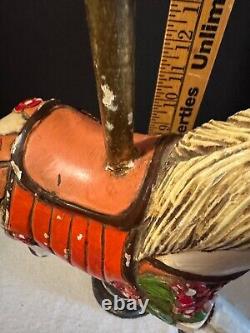 Vintage Hand Carved Painted Wooden Carousel Horse Folk Art Hair Tail Jumper