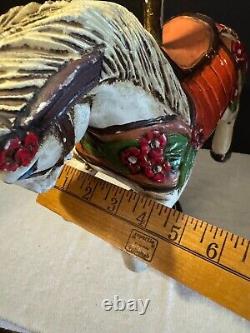 Vintage Hand Carved Painted Wooden Carousel Horse Folk Art Hair Tail Jumper