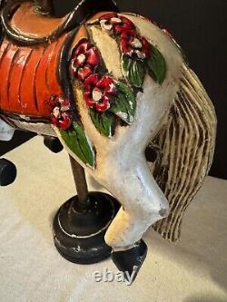 Vintage Hand Carved Painted Wooden Carousel Horse Folk Art Hair Tail Jumper