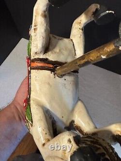 Vintage Hand Carved Painted Wooden Carousel Horse Folk Art Hair Tail Jumper
