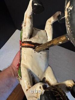 Vintage Hand Carved Painted Wooden Carousel Horse Folk Art Hair Tail Jumper
