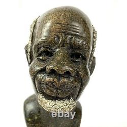 Vintage Hand Carved Shona Tribe Art Serpentine Bust Sculpture Zimbabwe Africa