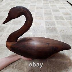 Vintage Hand Carved Stained Wooden Goose Folk Art Swan Signed by Artist ROUX