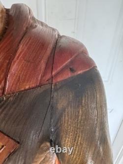 Vintage Hand Carved Superman Statue One of a Kind Solid Wood Folk Art Piece