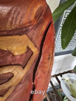 Vintage Hand Carved Superman Statue One of a Kind Solid Wood Folk Art Piece