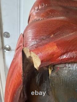 Vintage Hand Carved Superman Statue One of a Kind Solid Wood Folk Art Piece