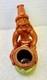 Vintage Hand-carved Tribal Pipe Wooden Figurine With Pot & Leaves Folk Art Dec