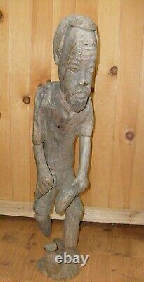 Vintage Hand Carved WOOD MAN Sculpture FOLK ART African Fisherman 22 inch