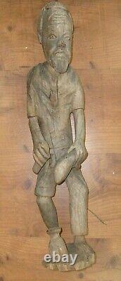 Vintage Hand Carved WOOD MAN Sculpture FOLK ART African Fisherman 22 inch