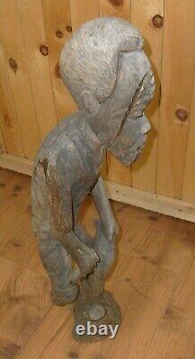 Vintage Hand Carved WOOD MAN Sculpture FOLK ART African Fisherman 22 inch