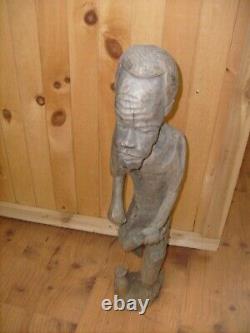 Vintage Hand Carved WOOD MAN Sculpture FOLK ART African Fisherman 22 inch