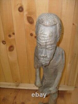 Vintage Hand Carved WOOD MAN Sculpture FOLK ART African Fisherman 22 inch